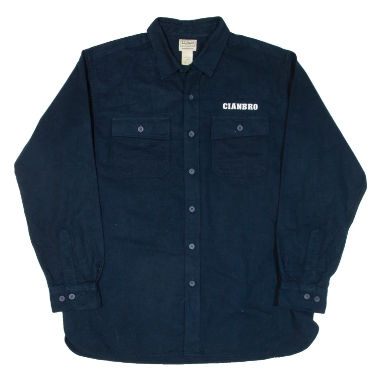 LL BEAN Cianbro Mens Flannel Shirt Blue Long Sleeve L