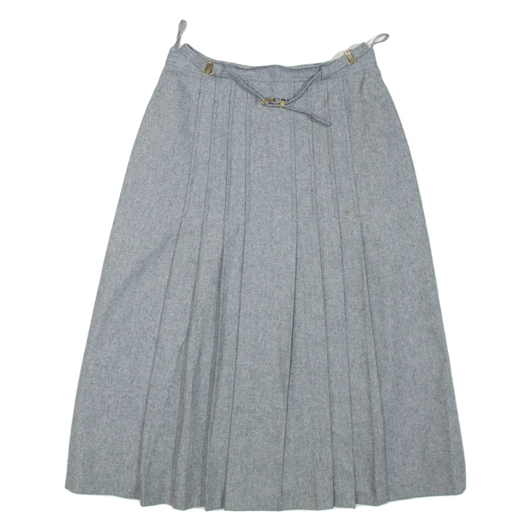 CHARLES DUMAS Belted Womens A-Line Skirt Grey Knee Length Wool S
