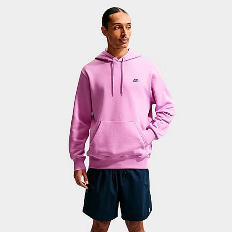 Nike Men's Club Fleece Premium Embroidered Pullover Hoodie in Light Magenta/Light Magenta/Midnight Navy Size: XS