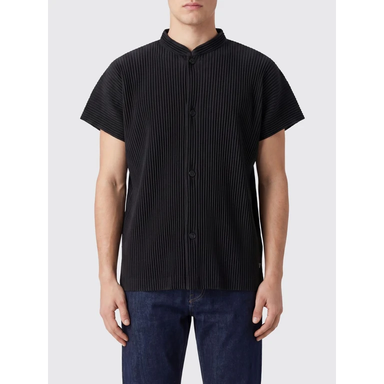 HOMME PLISSE' ISSEY MIYAKE Homme Plissé Issey Miyake Pleated Short-Sleeve Shirt with Mandarin Collar (HP66JJ04215)