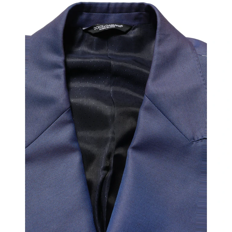 Blue Wool Double Breasted Men Blazer Jacket Virgin Polyester Clothing - Men