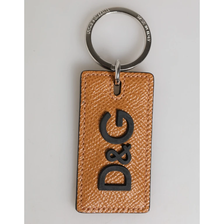 Dolce & Gabbana Brown Leather Logo Metal Ring Keychain Holder Men Keyring Calf - Men