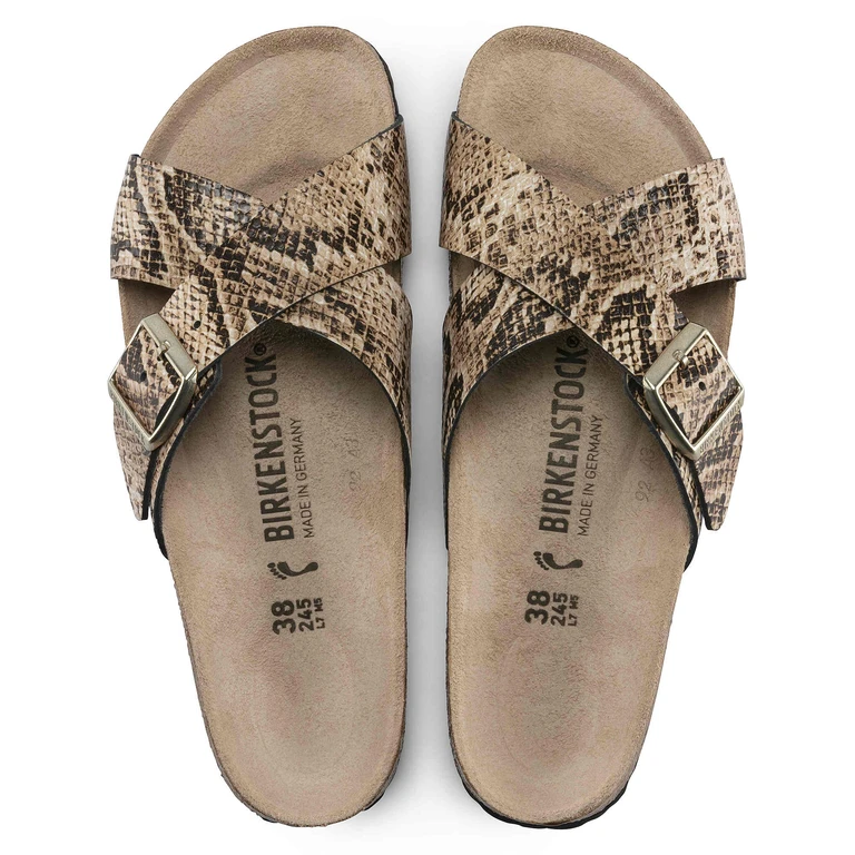 Unisex Siena Embossed Leather Snake Beige