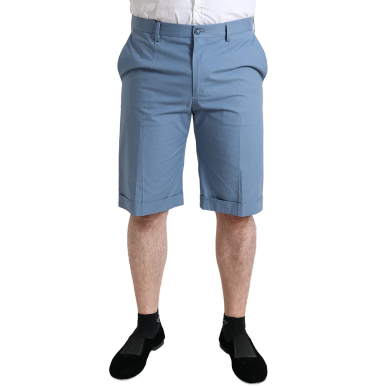 Dolce & Gabbana Sky Blue Cotton Folded Hem Men Bermuda Shorts Light - Men
