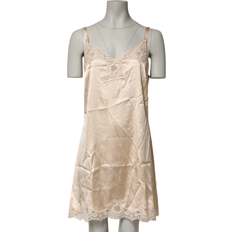 Dolce & Gabbana Nude Chemise Lingerie Silk Blend Lace Trim Dress - Women