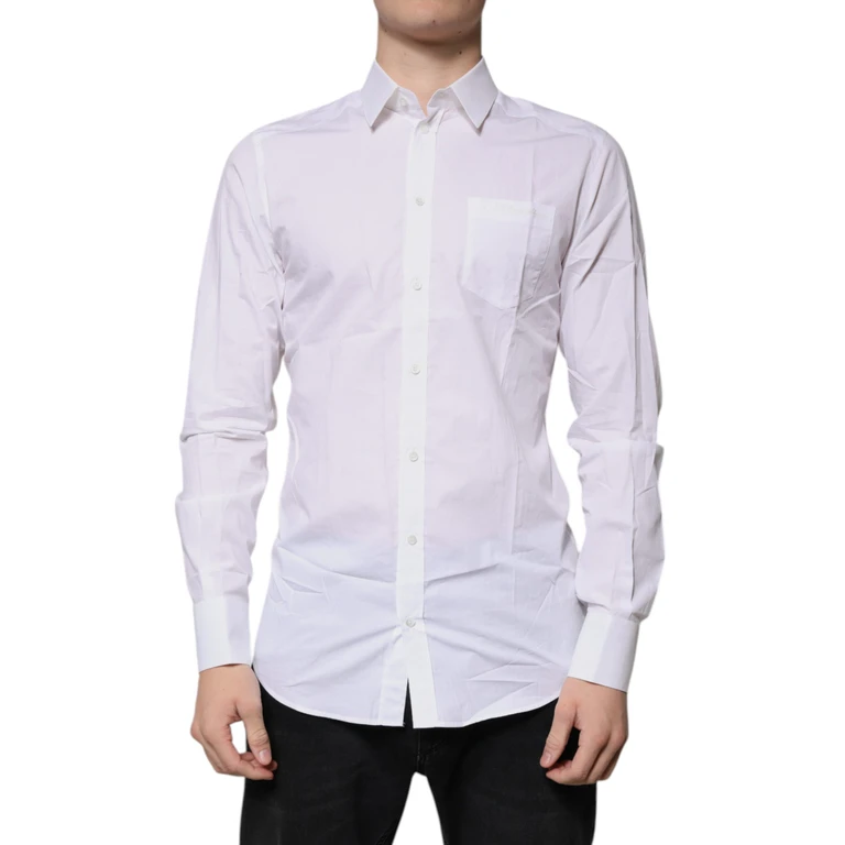 Dolce & Gabbana White Cotton Long Sleeves Gold Dress Shirt - Men