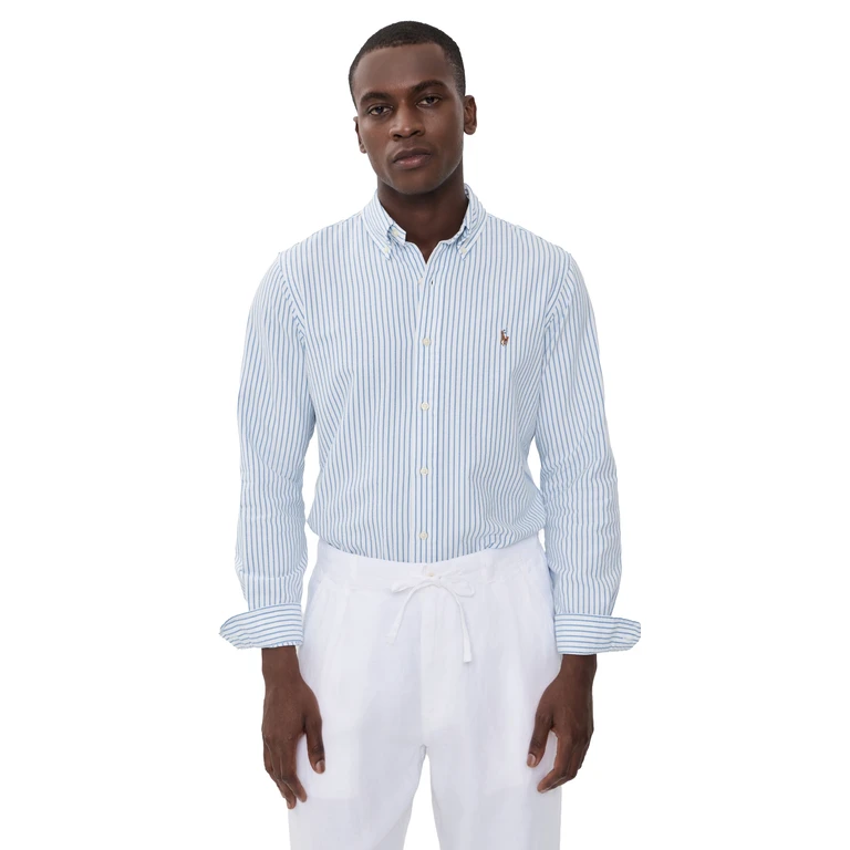 Striped Seersucker Oxford Shirt White Bsr Blue L