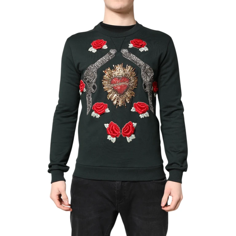 Dolce & Gabbana Black Sequined Embellished Pullover Sweater Cotton Clothing - Men