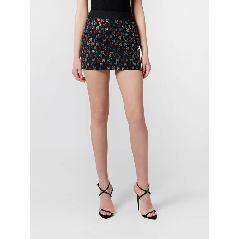 Wool Pencil Mini Skirt with Rhinestone Hexagon Logo (SAFCWRV0677PTE076N02)