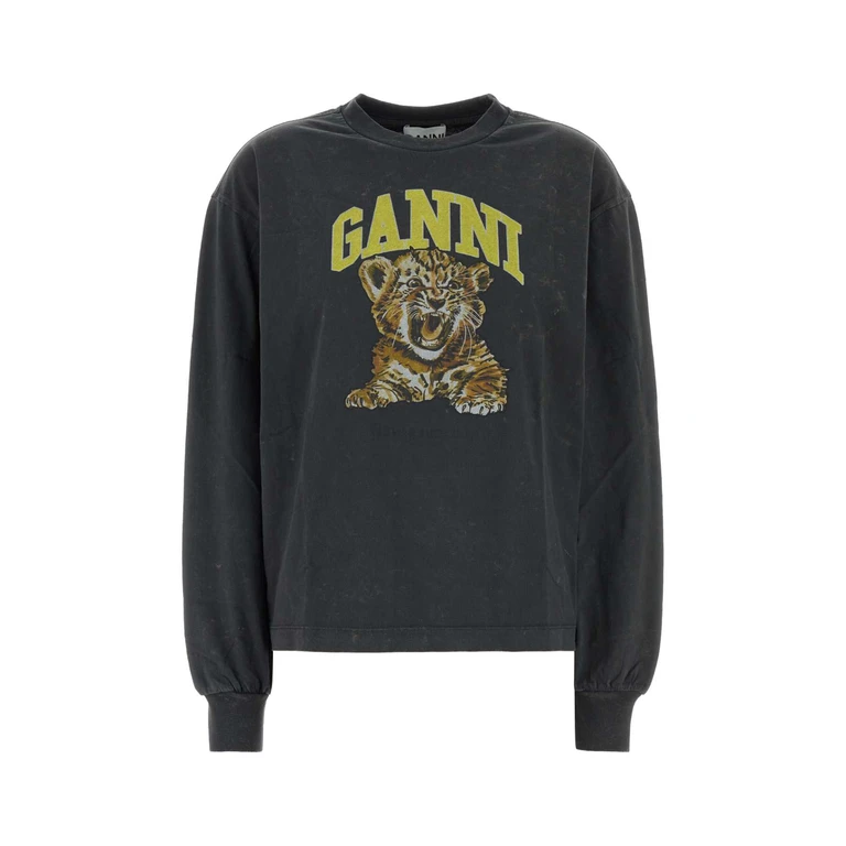 Ganni Graphite Cotton Oversize T-Shirt Phantom Maglie - Women