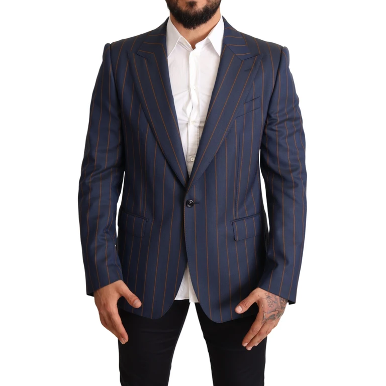 Dolce & Gabbana Blue Striped Wool Slim Fit Blazer Jacket Clothing - Men