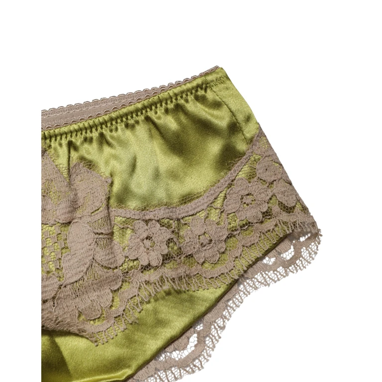 Dolce & Gabbana Underwear Green Silk Satin Floral Lace Panty Brief Elastane Cotton Clothing - Women