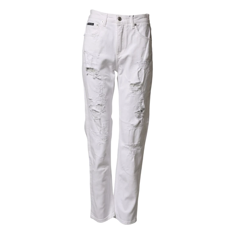 Dolce & Gabbana White Distressed Cotton Boyfriend Denim Jeans Co+02 Clothing - Women