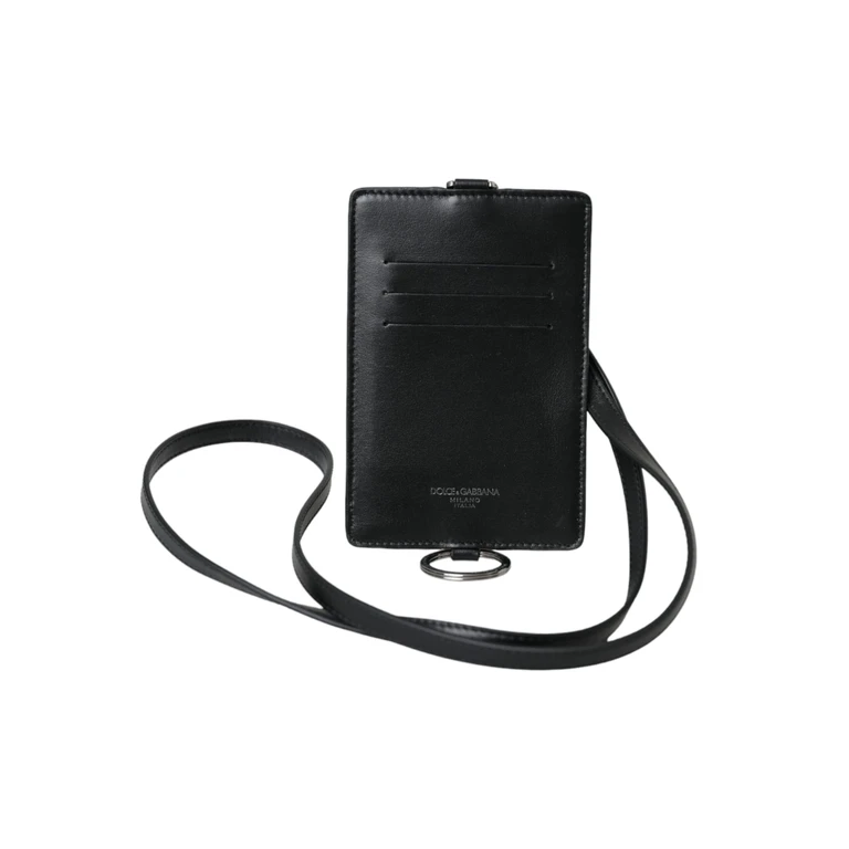 Dolce & Gabbana Black Calf Leather Lanyard Logo Card Holder Men Wallet - Men
