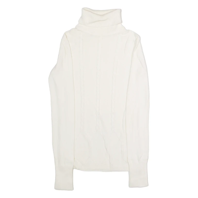 TOMMY HILFIGER Womens Jumper White Roll Neck Cable Knit XS