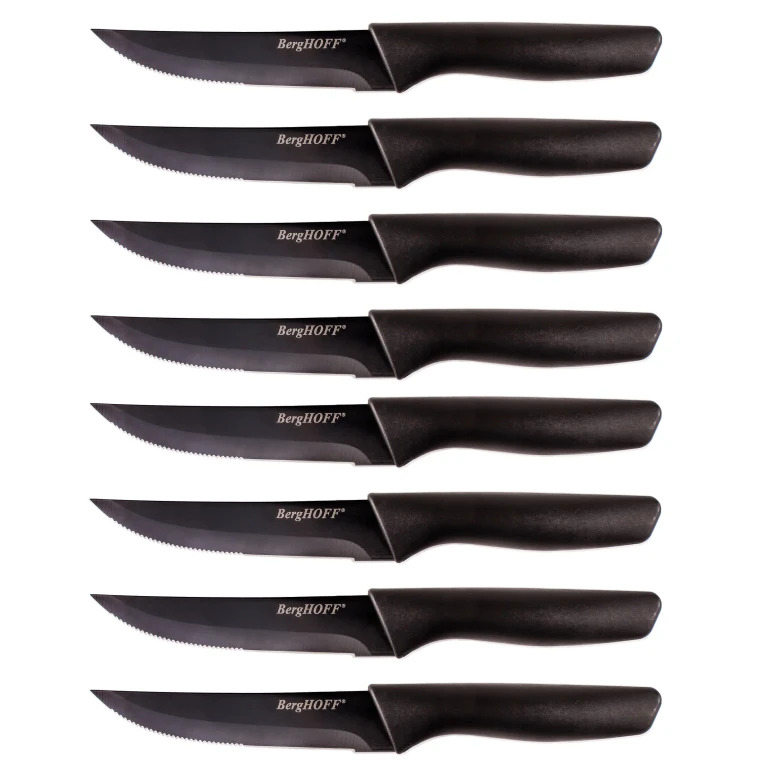 8pc Serrated Stainless Steel Steak Knife Set 4.25", Black