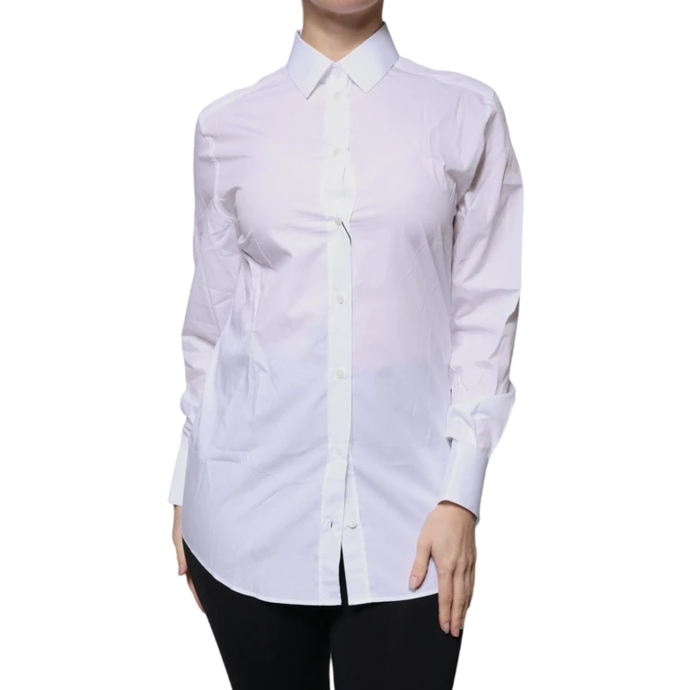 Dolce & Gabbana White Cotton Collared Long Sleeves Shirt Top - Women