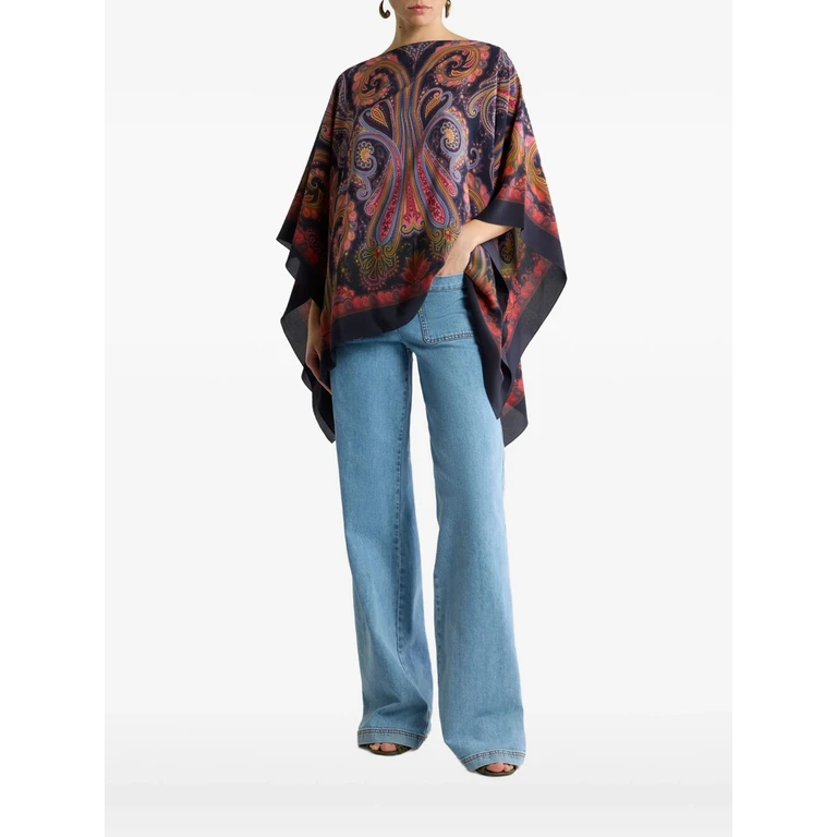 Etro SILK PONCHO TOP WITH PAISLEY DEGRADÉ MOTIF