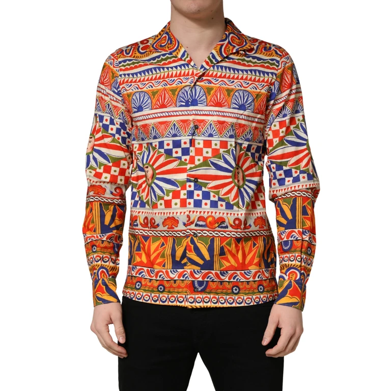 Dolce & Gabbana Multicolor Sicilian Carretto Twill Cotton Men Shirt Black - Men