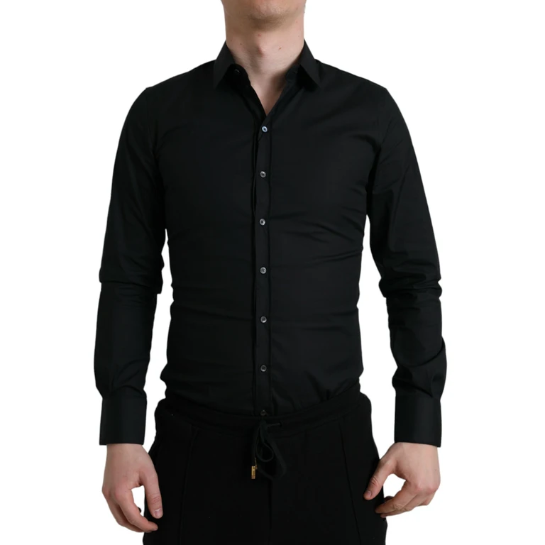 Dolce & Gabbana Black Cotton Stretch Slim Formal Dress Shirt Nylon Elastane - Men