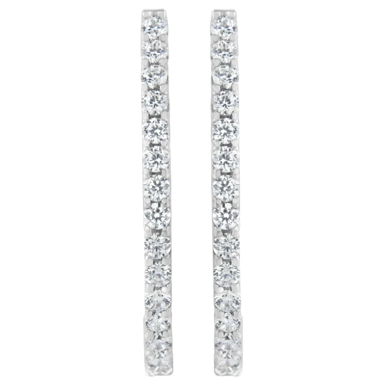 14K White Gold 2.0 Cttw Round Brilliant Cut Diamond Oblong Hinged Leverback Hoop Earrings (I-J Color, I1-I2 Clarity)