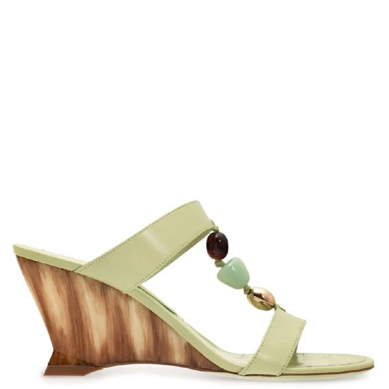 Beaded Leather Wedge Sandals
