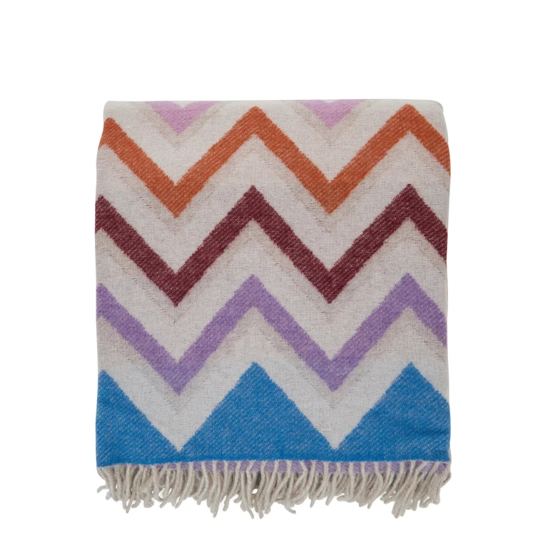 Watamu Multicolor Blanket With Zigzag Motif And Fringed Hem Wool Blend Home Blankets