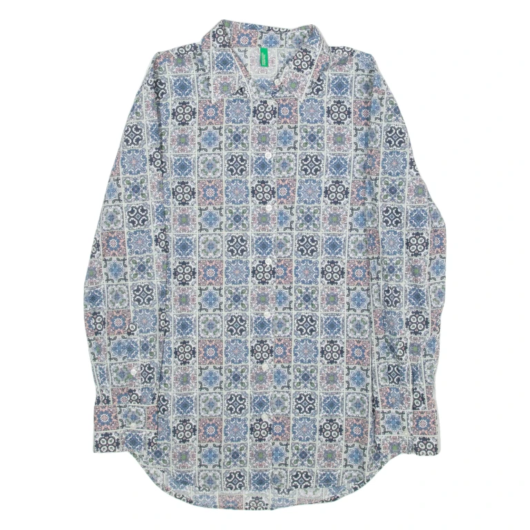 BENETTON Mens Shirt Blue Check Long Sleeve XS