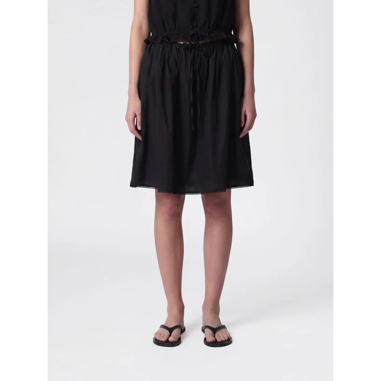 A-Line Cotton Poplin Mini Skirt with Drawstring Waist and Pockets (UDSK6B225BK)