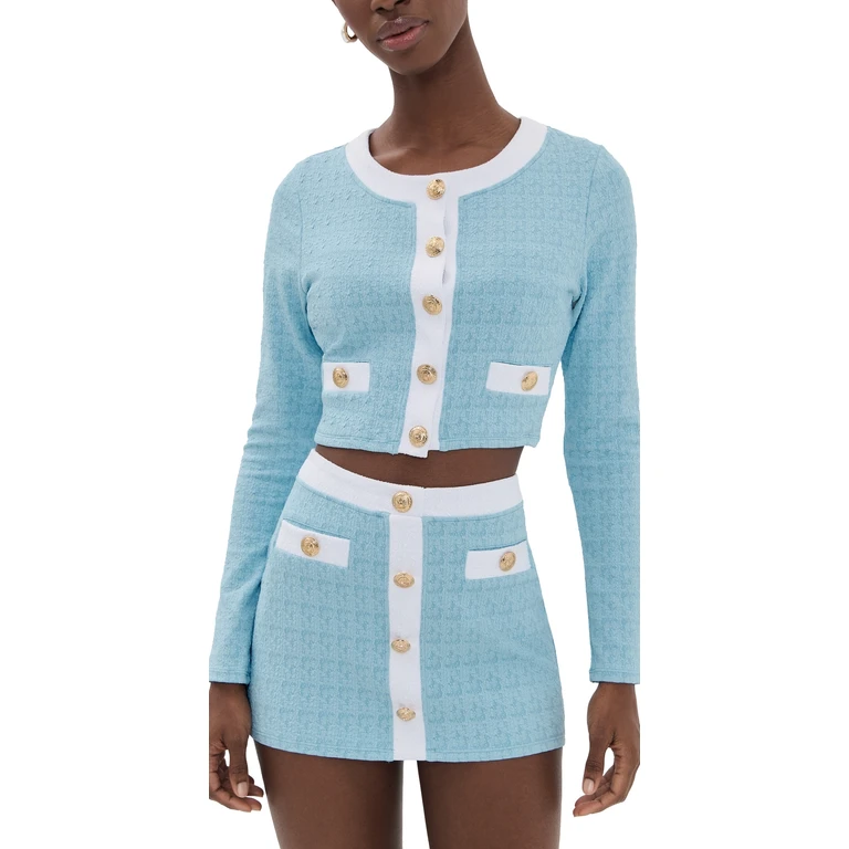 L'AGENCE Adaline Colorblock Chic Swim Cardigan Powder Blue L