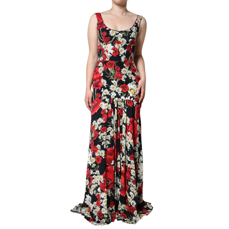 Dolce & Gabbana Black Floral Silk Sleeveless Long Gown Dress Elastane - Women