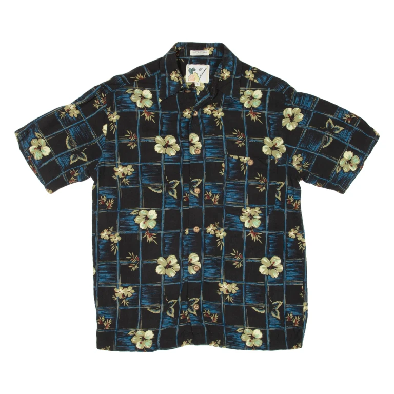 Mens Hawaiian Shirt Black Floral S