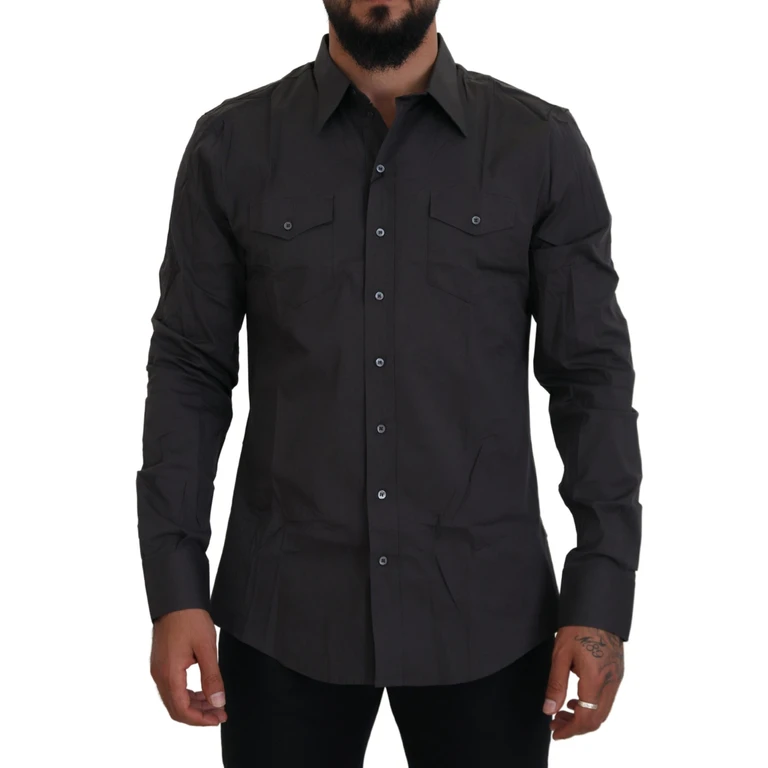 Dolce & Gabbana Gray Sicilia Slim Fit Stretch Dress Shirt Cotton - Men
