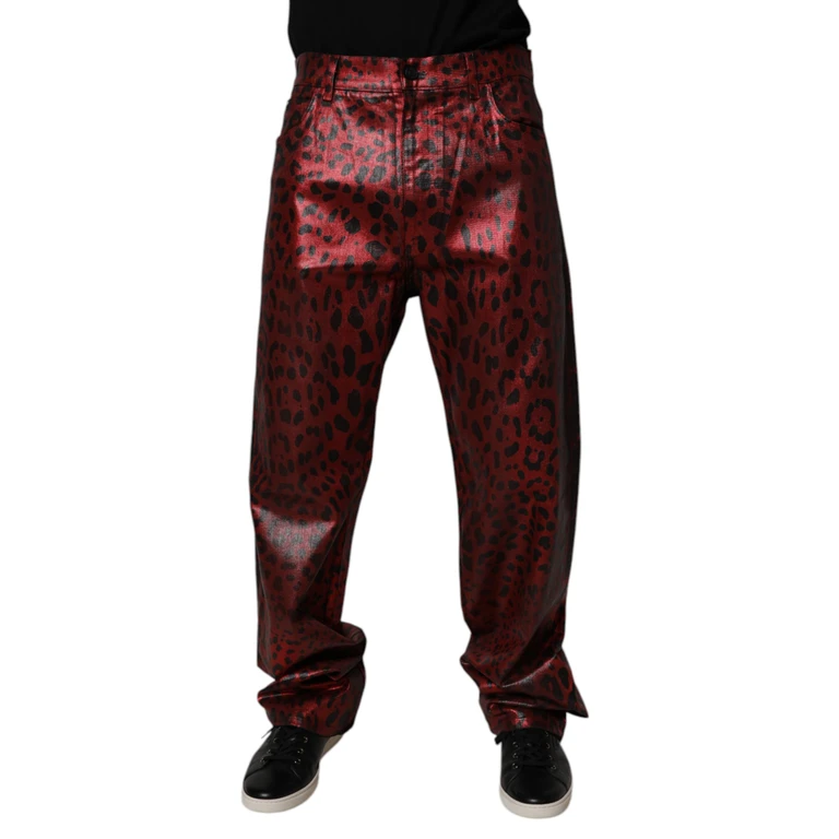 Dolce & Gabbana Red Leopard Cotton Straight Men Denim Jeans Elastane Clothing - Men