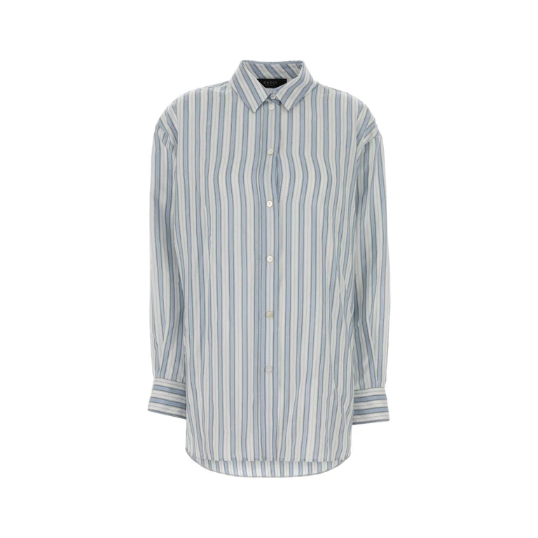 Embroidered Silk Oversize Shirt Azurewhitemc Exterior: Camicie - Women