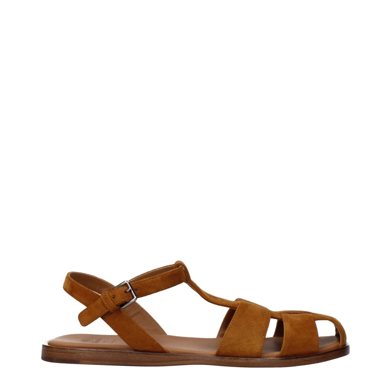 Brown Leather Flat Sandals - Women