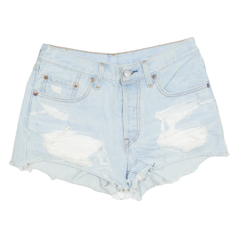 LEVI'S Cut Off 501 Distressed Womens Denim Shorts Blue S W28