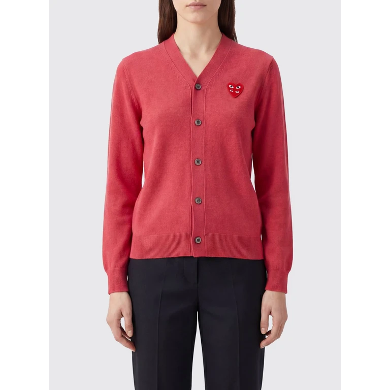 COMME DES GARÇONS PLAY V-Neck Wool Cardigan with Heart Logo Patch (AXN0764)