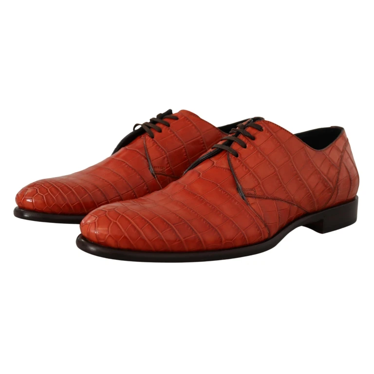 Dolce & Gabbana Orange Exotic Leather Dress Derby Shoes Skin Croc - Men