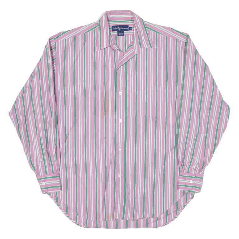 RALPH LAUREN Mens Shirt Pink Striped Long Sleeve M