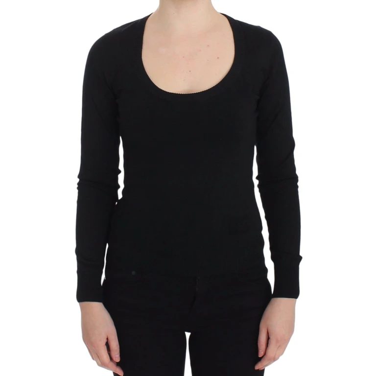 Black Cashmere Crewneck Sweater Pullover Viscose Clothing - Women