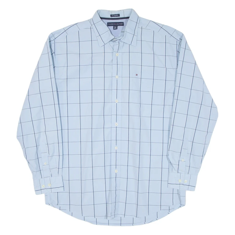 TOMMY HILFIGER Mens Shirt Blue Check Long Sleeve L