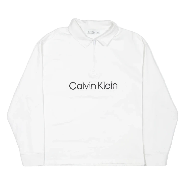 CALVIN KLEIN Mens Jumper White 1/4 Zip M