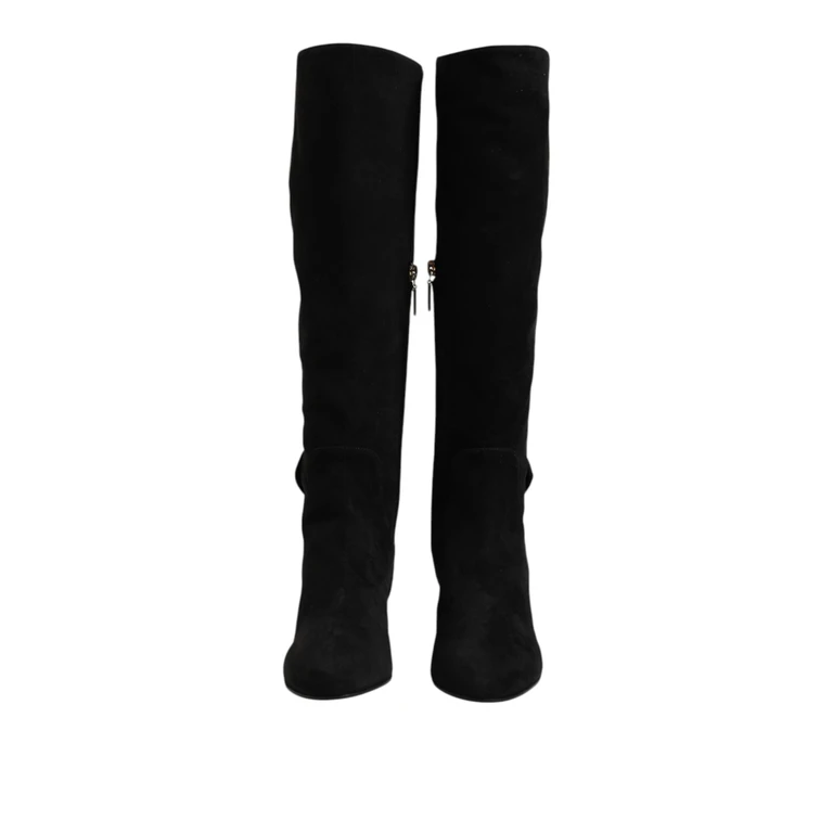 Dolce & Gabbana Black Suede Leather Knee High Boots Shoes - Women