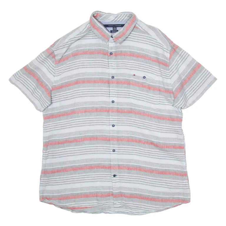 TOMMY HILFIGER Mens Shirt Grey Striped 2XL