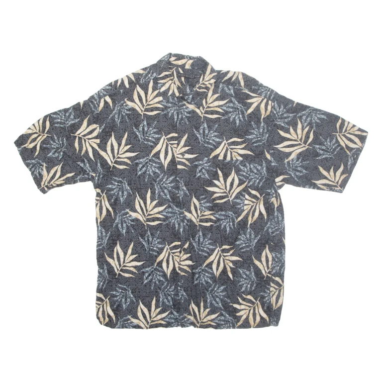 MANHATTAN Mens Hawaiian Shirt Black Floral M