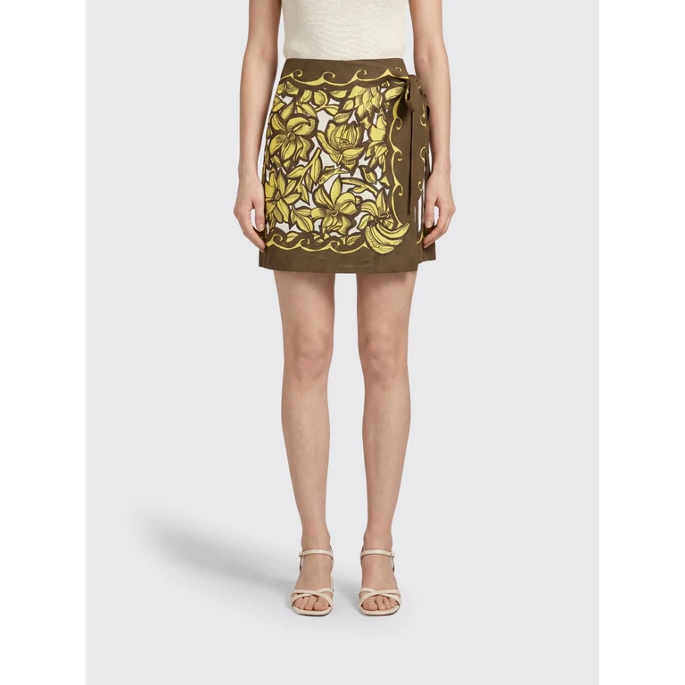 Floral Print Hemp Wrap Mini Skirt (7251SYELLOW)