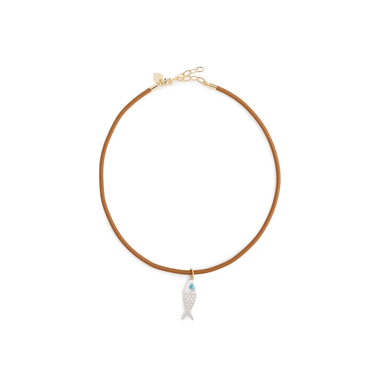 HART Fish Cord Necklace Brown/Silver One Size
