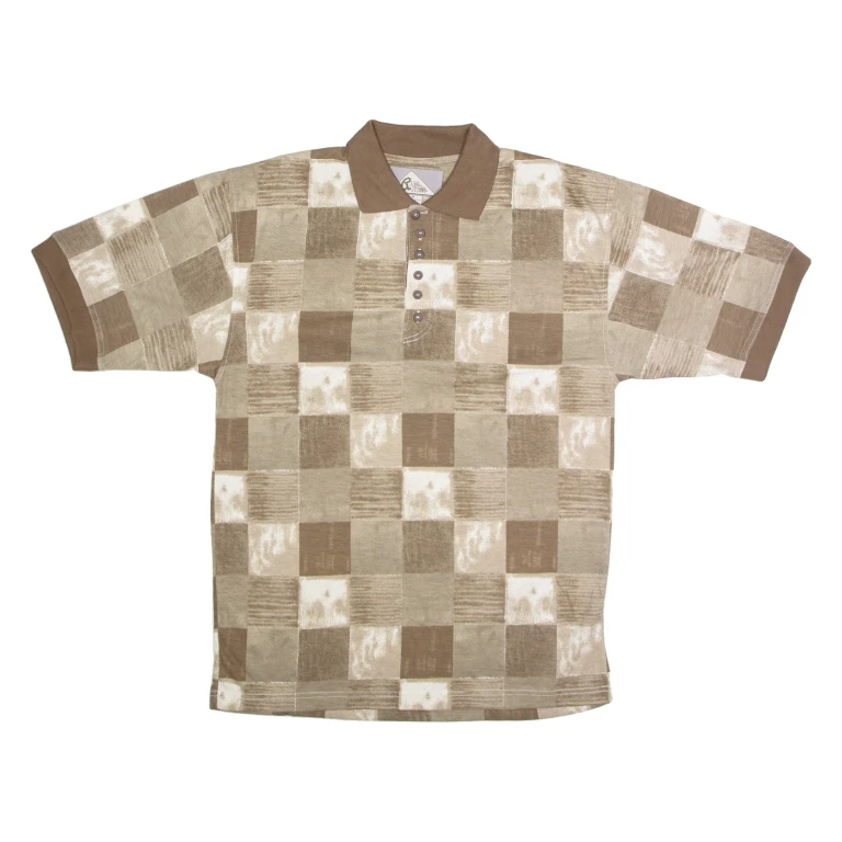 BLUE JEANS Mens Polo Shirt Brown 90s Check M