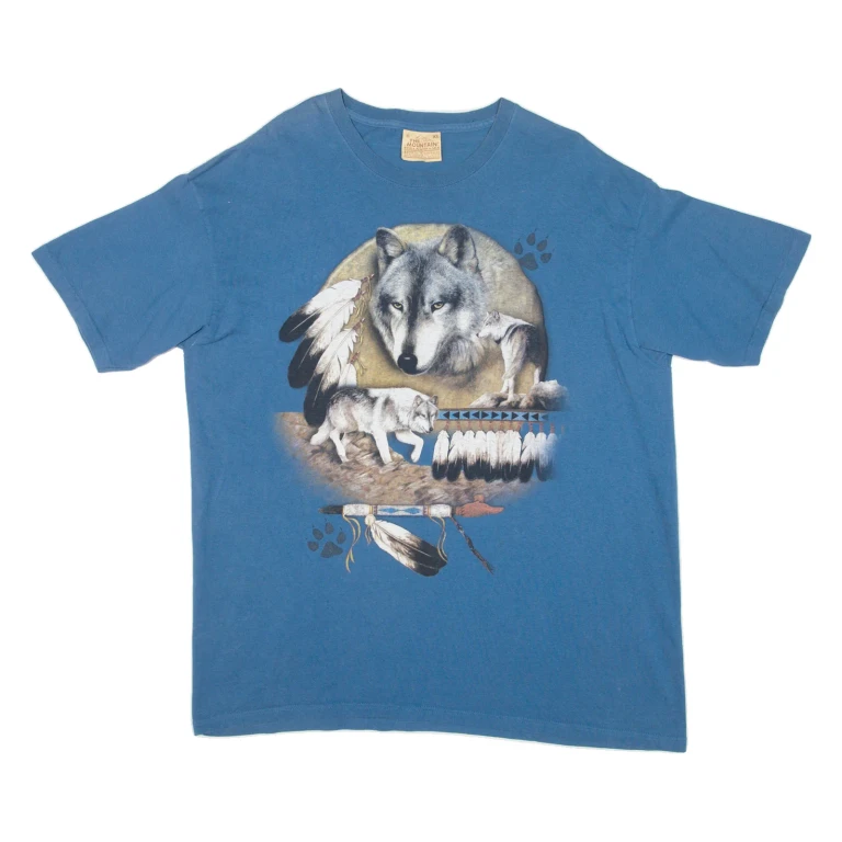 THE MOUNTAIN Wolves Mens T-Shirt Blue XL